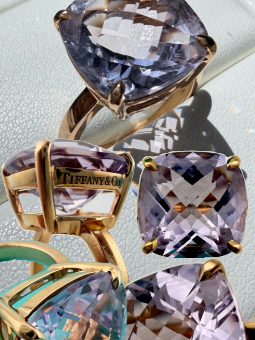 Tiffany & Co. 18k Amethyst Sparkler Checkerboard Ring Size 8.25 Rose gold
